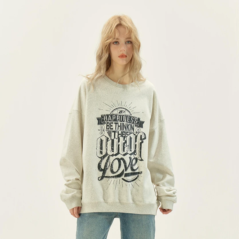 Outoflove复古做旧字母印花圆领卫衣男女美式重磅潮牌潮牌卫衣