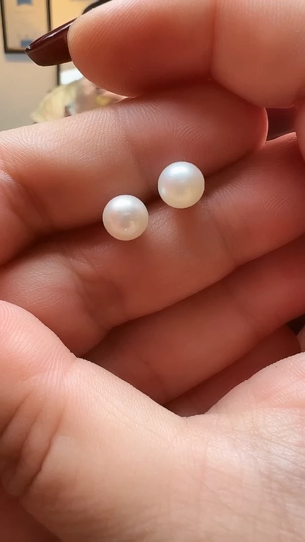 银S925镶嵌耳饰海水珍珠6mm左右珍珠耳钉