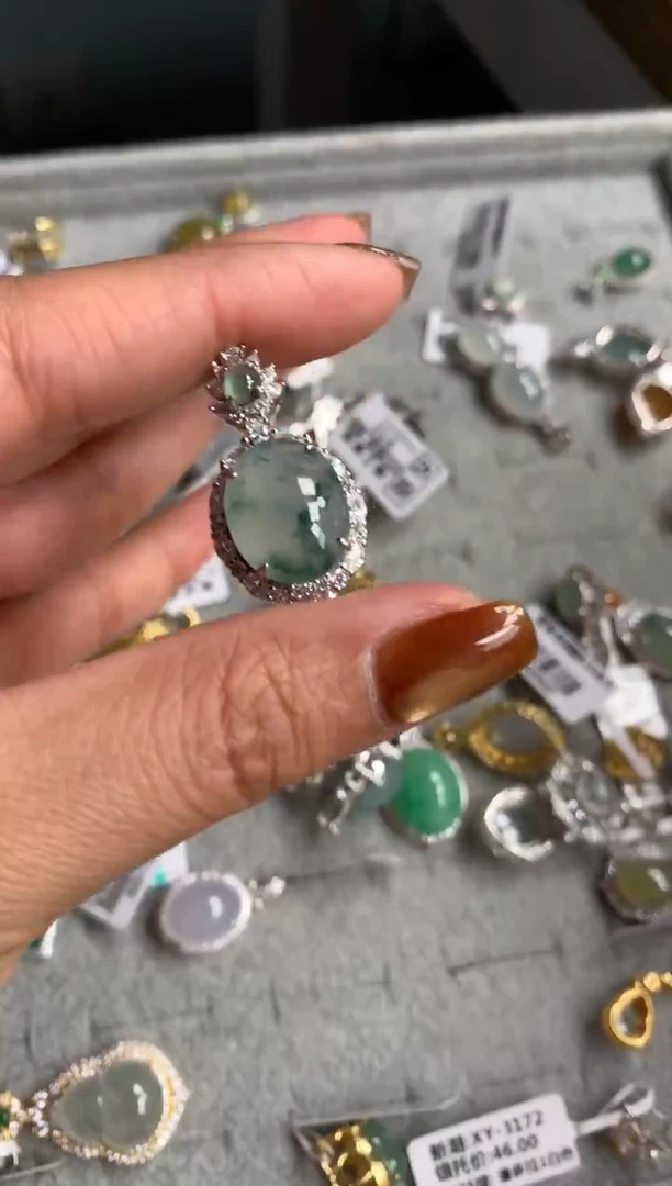 银S925镶嵌戒指翡翠吊坠
