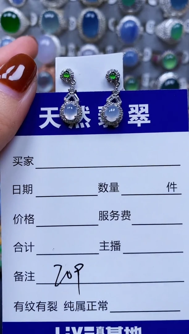 翡翠银S925镶嵌耳饰209