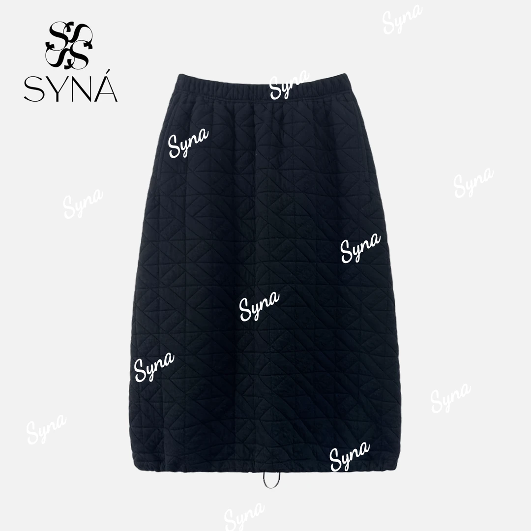 syna希娜 暮色絮语 日系复古褶皱夹棉菱形格长款灯笼裙