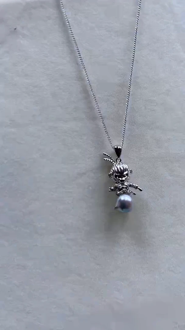 【闪购商品】海水珍珠颈饰银S925镶嵌猴子珍珠吊坠
