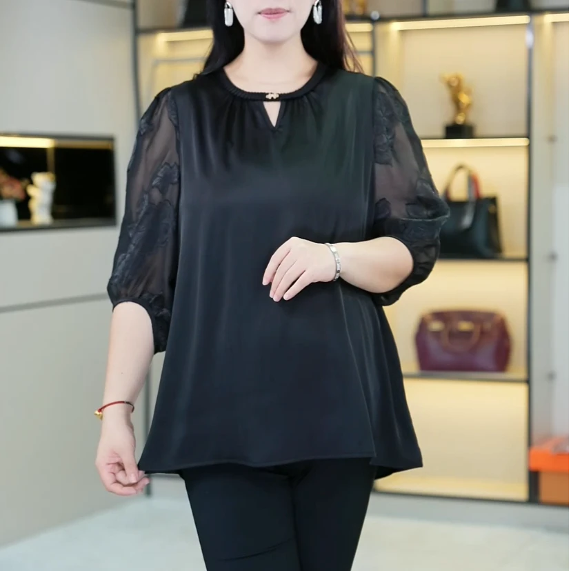 大码女装夏季新款显瘦减龄气质遮肉时尚优雅衬衫上衣ZB7380