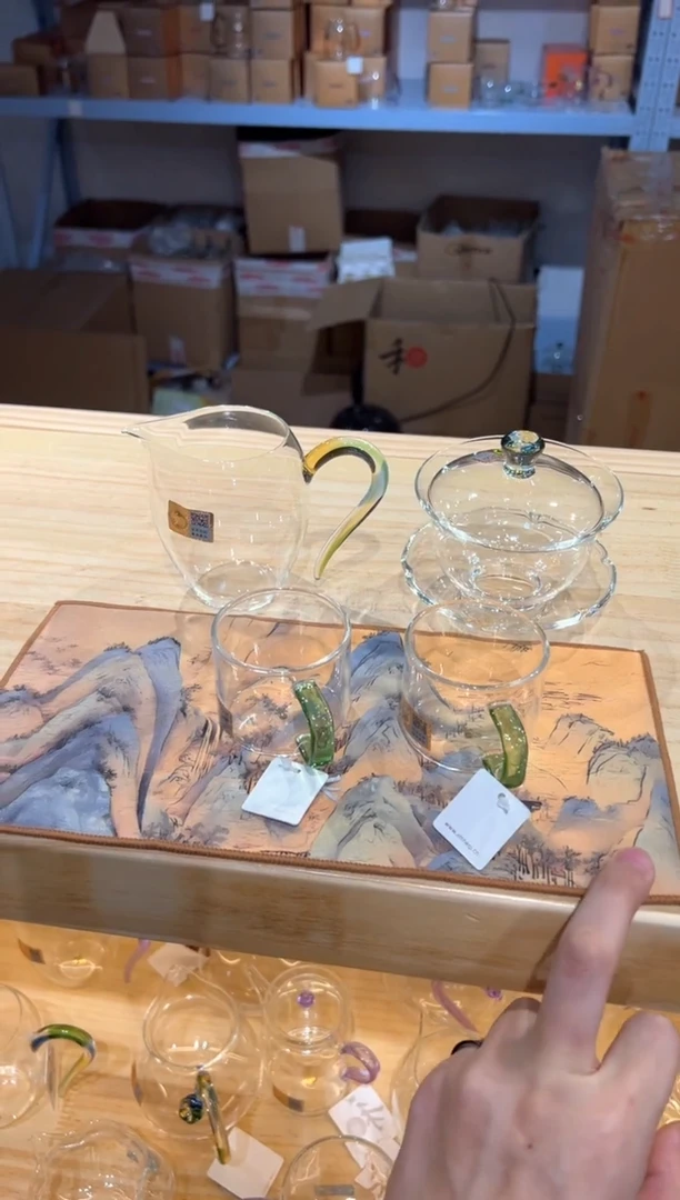 禾器-怡然茶海-迷翠+沁莲盖碗-迷翠+禾器茶巾+清禾杯湖绿2只