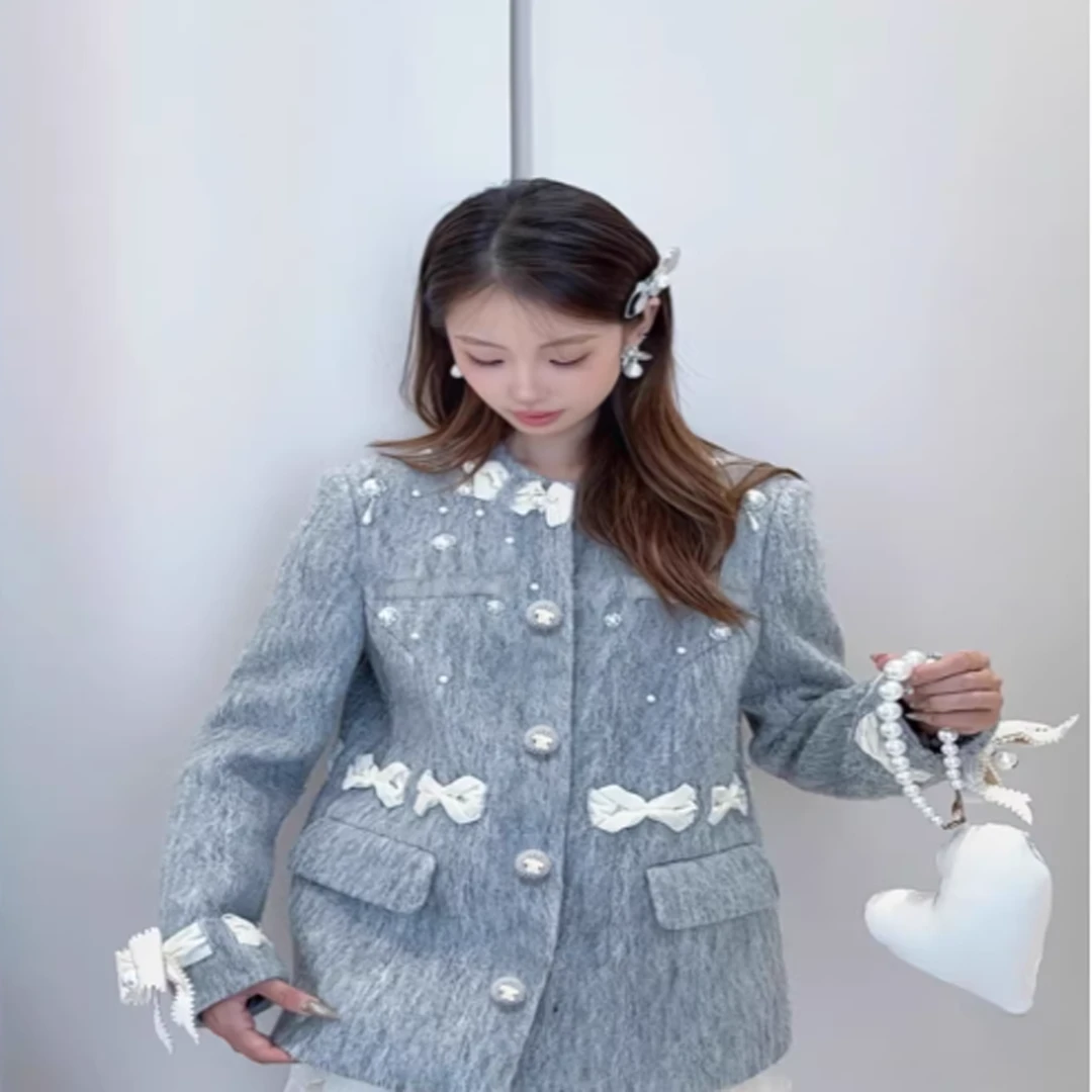 【CG-Y】NO退NO换冬季时尚撞色蝴蝶结立体装饰毛绒中长款外(精修版)