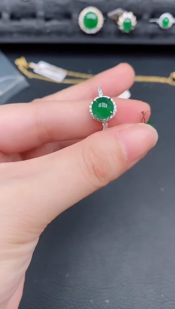 银S925镶嵌戒指翡翠天然a货翡翠331