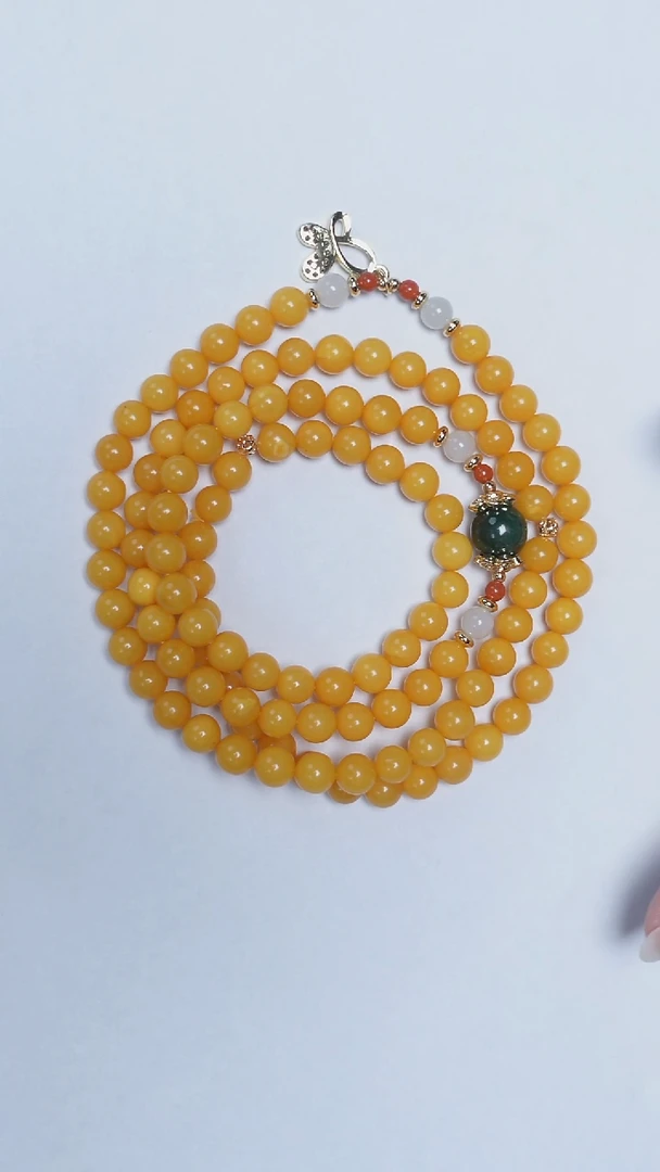 琥珀颈饰未镶嵌焦皮圆珠项链