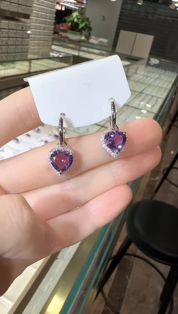 银S925镶嵌耳饰紫晶耳扣款7mm