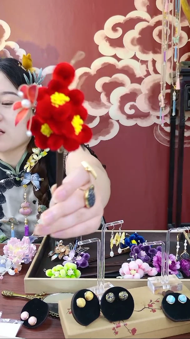刺绣非遗绒花发簪