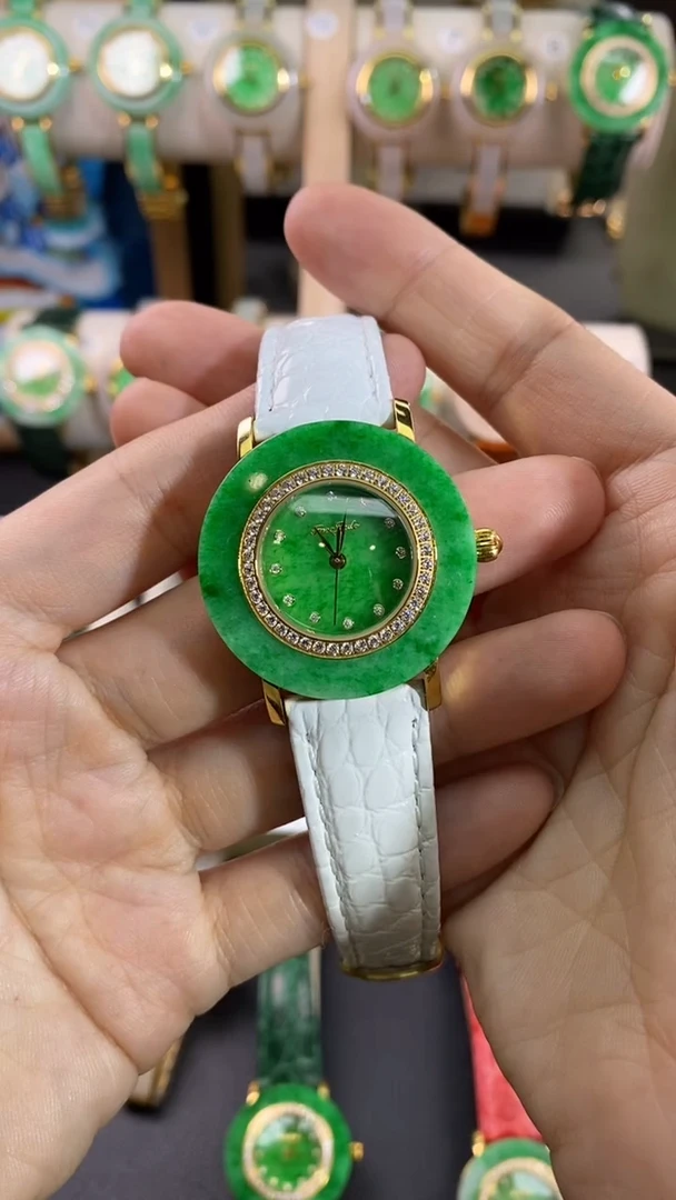 石英机芯精钢鳄鱼皮R*翡翠手表