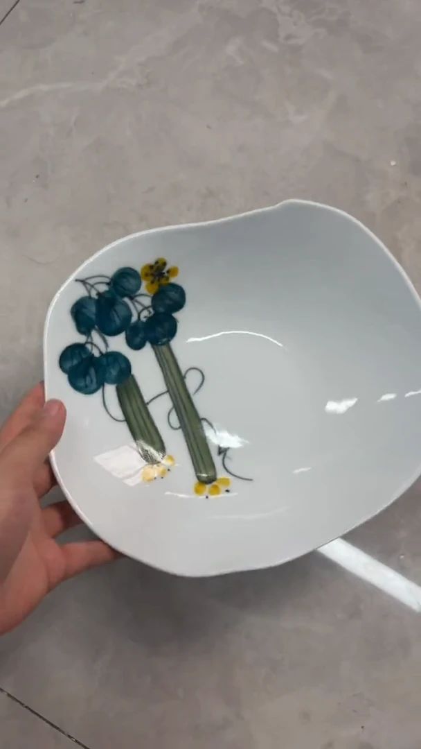 瓷片景德镇高温釉中彩-荷叶盘微瑕清库价不退不换