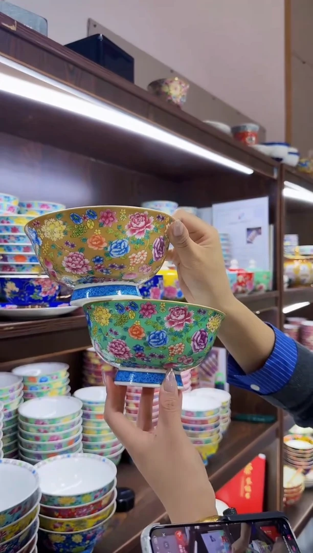 珐琅6英寸面碗2个景德镇陶瓷