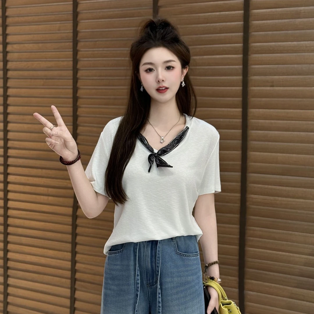 宿慕SUMU设计师短袖T恤女2025新款夏季百搭知性优雅衣服小众女装