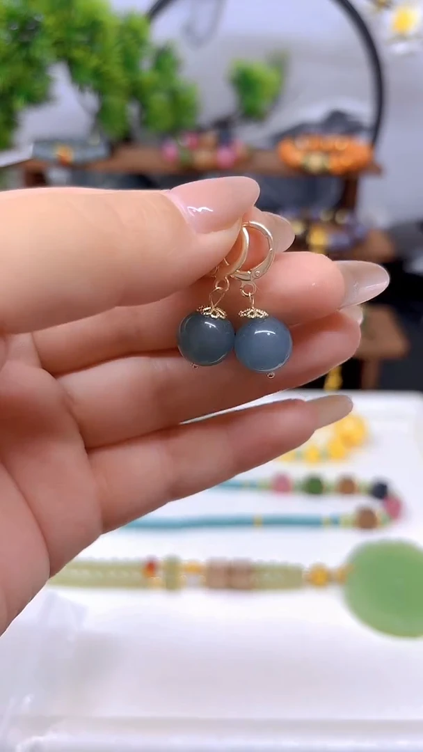 翡翠14K金镶嵌耳饰E815