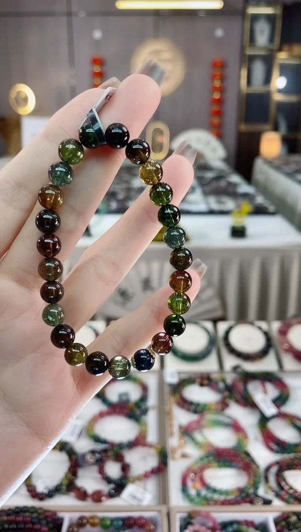 老矿碧玺黑糖净体单圈手串7mm+未镶嵌碧玺dan多样性发货一条