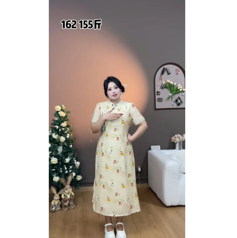 码加加51613胖MM2025夏季改良国风新中式旗袍大码连衣裙