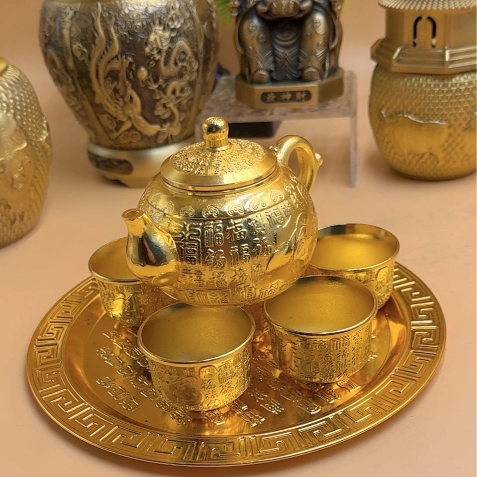 铜百福八件套茶具纸盒装高档复古家用精美