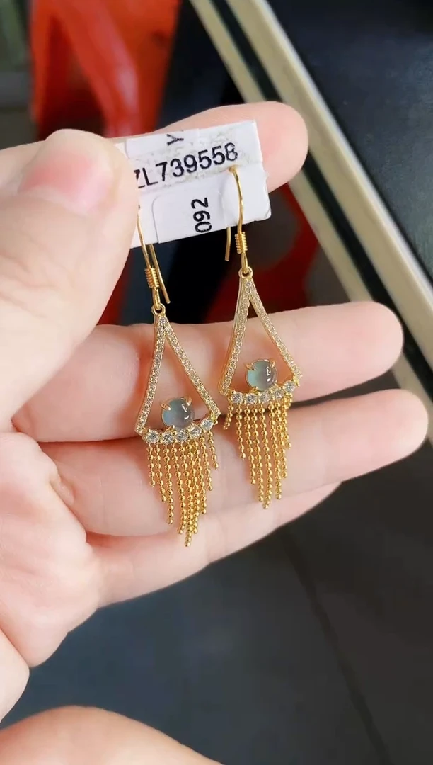 翡翠银S925镶嵌耳饰123849
