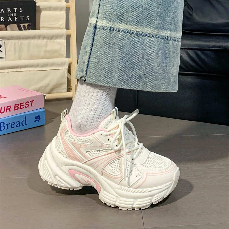 Warrior/回力白粉老爹鞋子女新款爆款网面原创小众厚底增高运动鞋