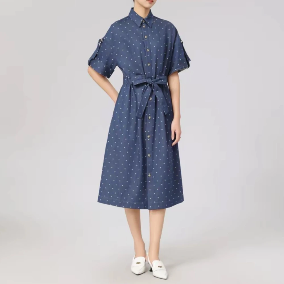 AMASS/阿玛施新款潮流时尚复古波点工装短袖牛仔连衣裙女 5500590