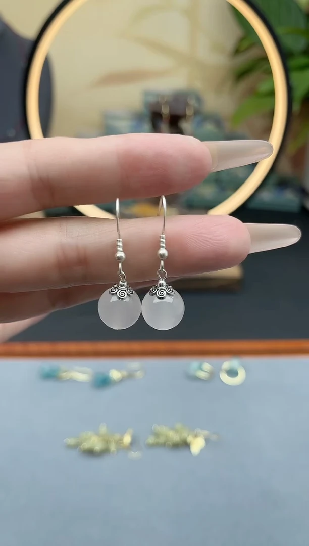 玛瑙/玉髓耳饰银S925镶嵌208