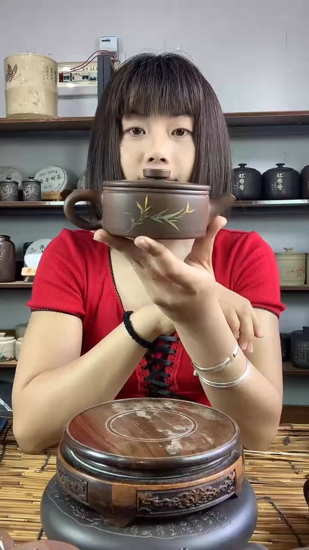 罐微瑕建水紫陶手工彩填壶