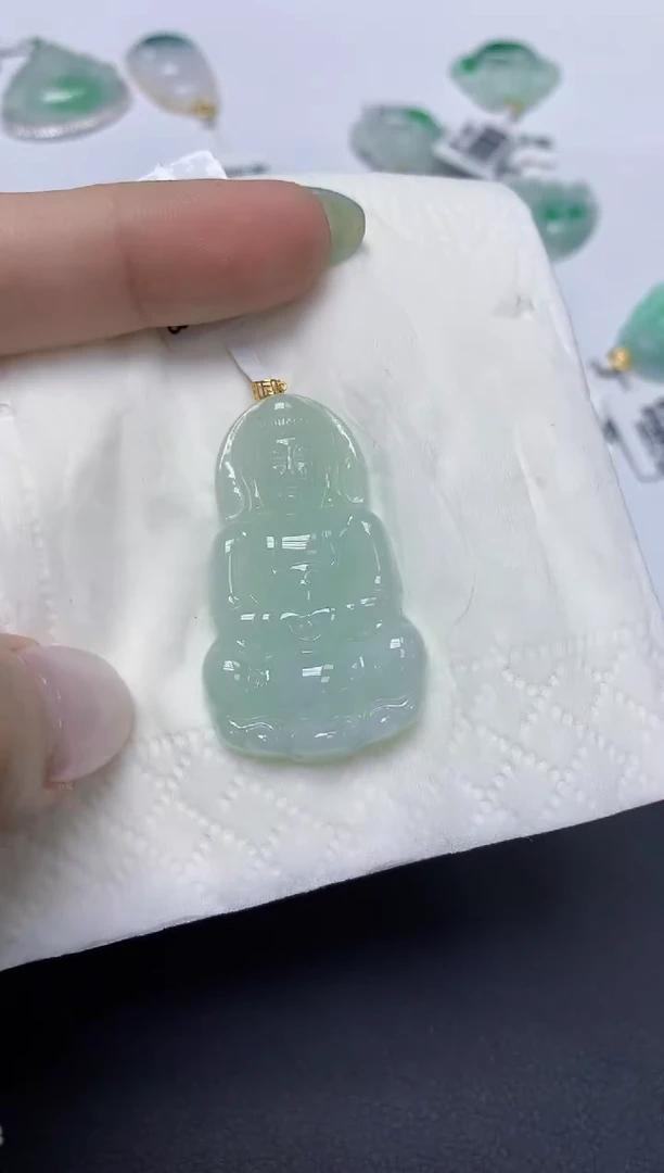 翡翠18K金镶嵌颈饰天然缅甸翡翠A货