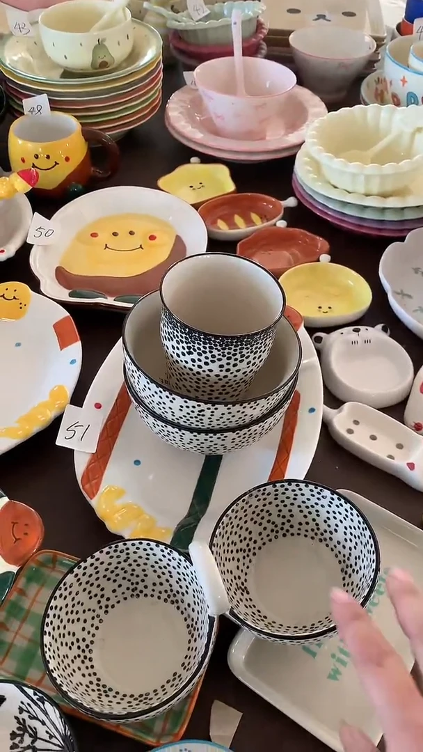 瓷丽***3瑕疵波点5寸碗2个+手握杯1个