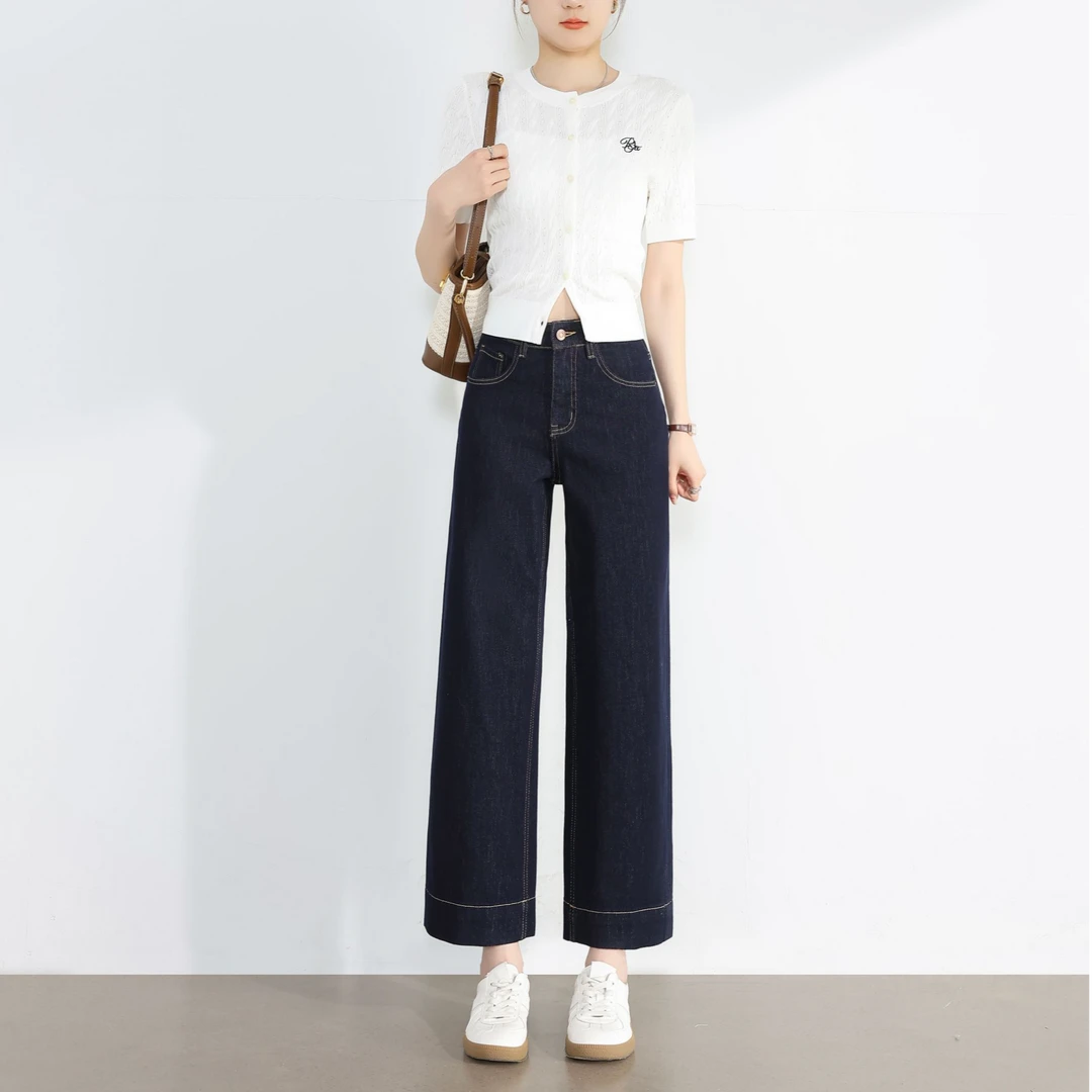 【MILAKA】宽松显瘦阔腿九分直筒裤爆款丹宁蓝长裤休闲百搭牛仔裤女