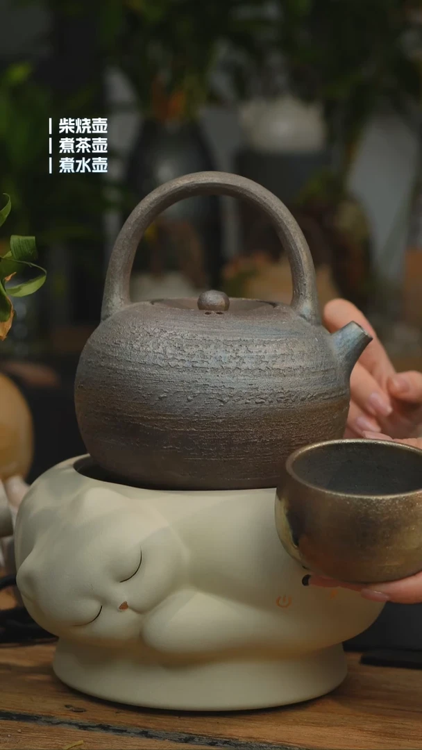 铁胎柴烧800cc 一壶一龙窑禅定杯（可备注有字无字）