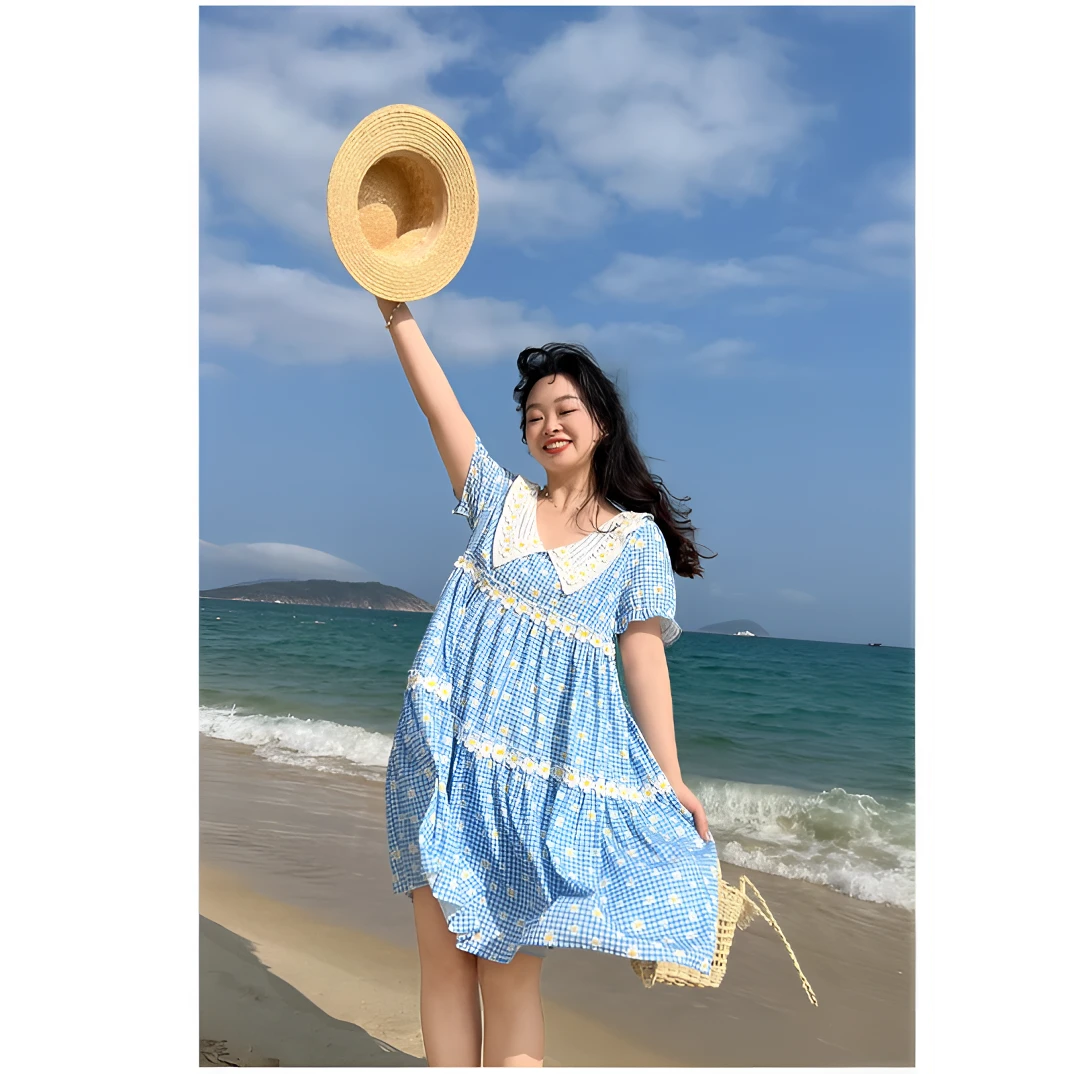 -运补-8【夏天来了--】-韩系减龄度假印花娃娃连衣裙 0761