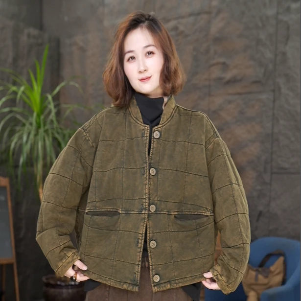 【立领棉服】单排扣散口袖女秋季直下摆短外套复古时尚立领春秋