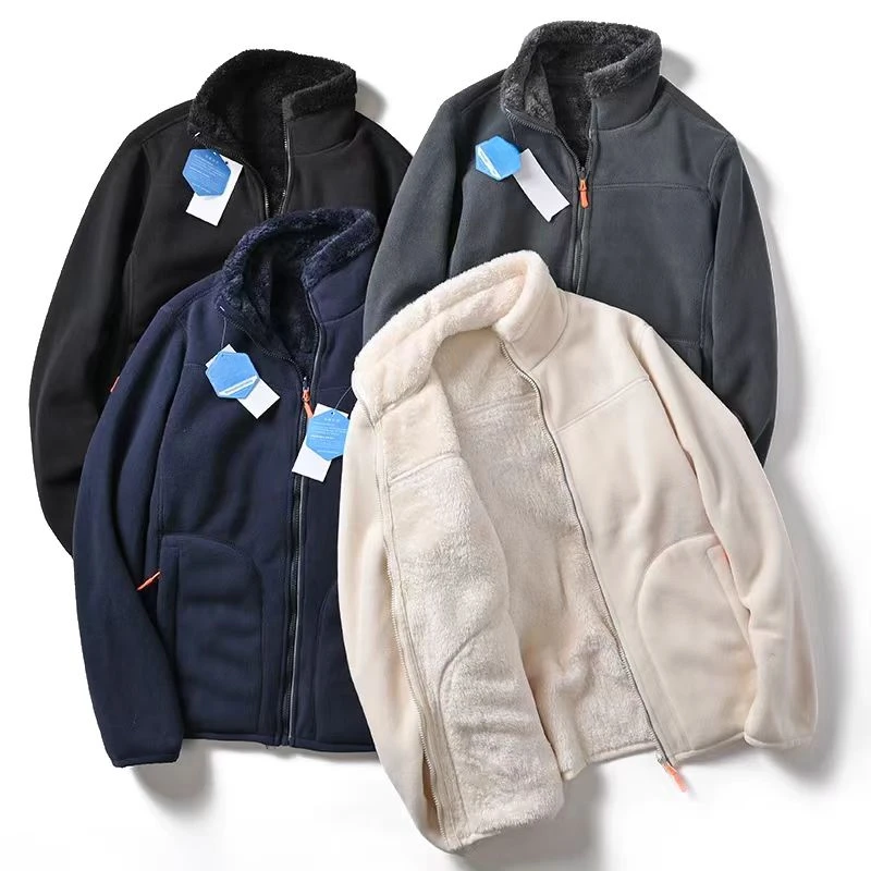 双面穿+摇粒绒，男士秋冬立领加绒加厚休闲保暖外套4508