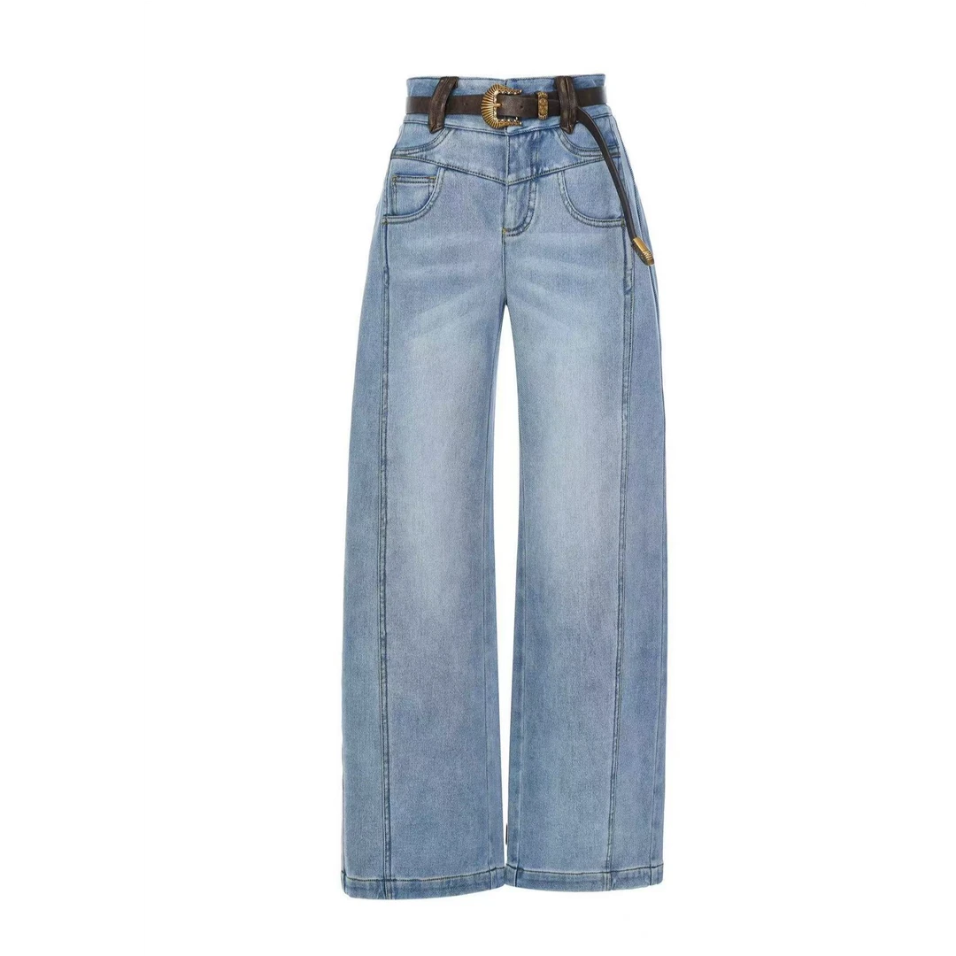 LeFame/拉飞姆25冬时尚复古做旧磨白香蕉裤牛仔长裤LF25D21NP029