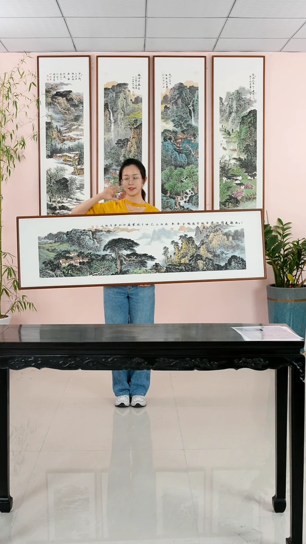 国画张现军《虬枝展臂向苍琼/铁骨盘根云雾东》手绘带框162*47厘米