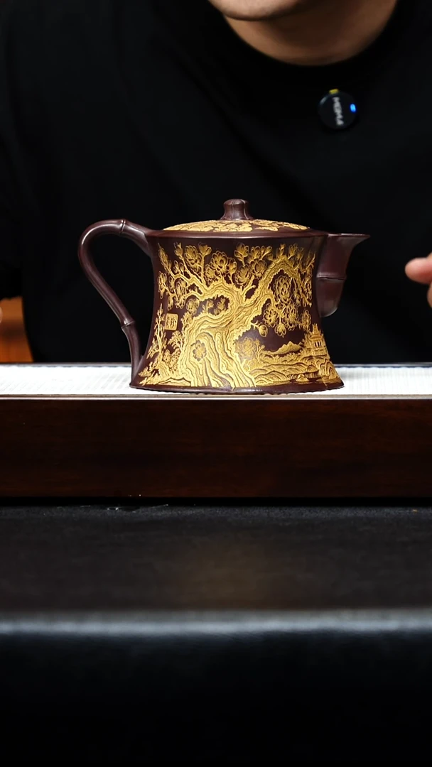 茶壶紫砂宜兴紫砂 筋纹竹段 石红 高艳 h232