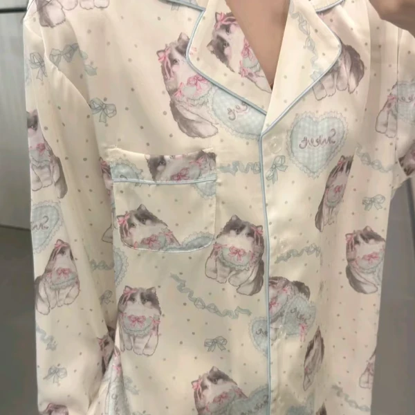 VINEEMAN【可爱小猫】睡衣家居服女春秋长袖超好看四季睡衣女