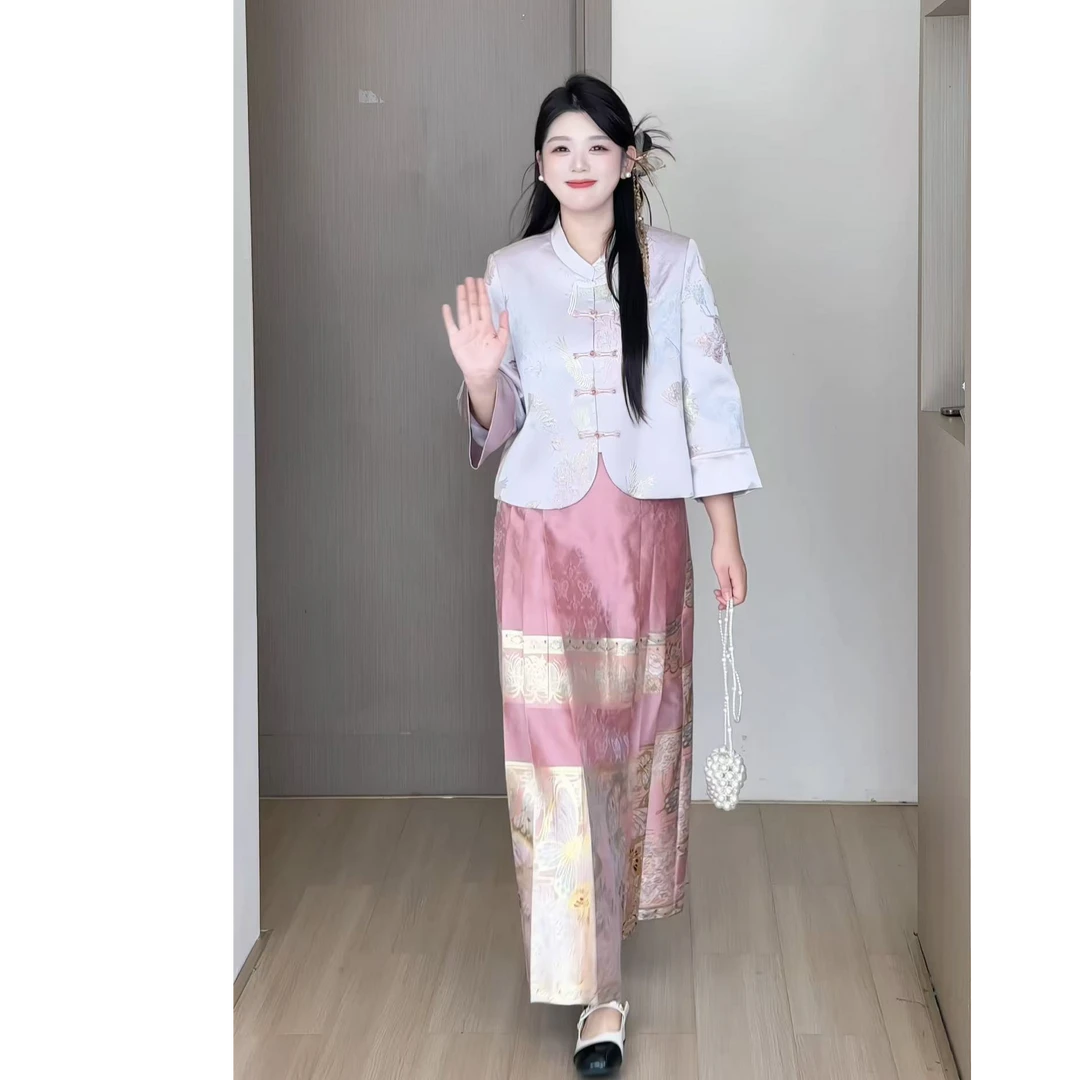 【红粉佳人】秋大码女装新中式国风上衣+马面裙套装DM33161/DM33280