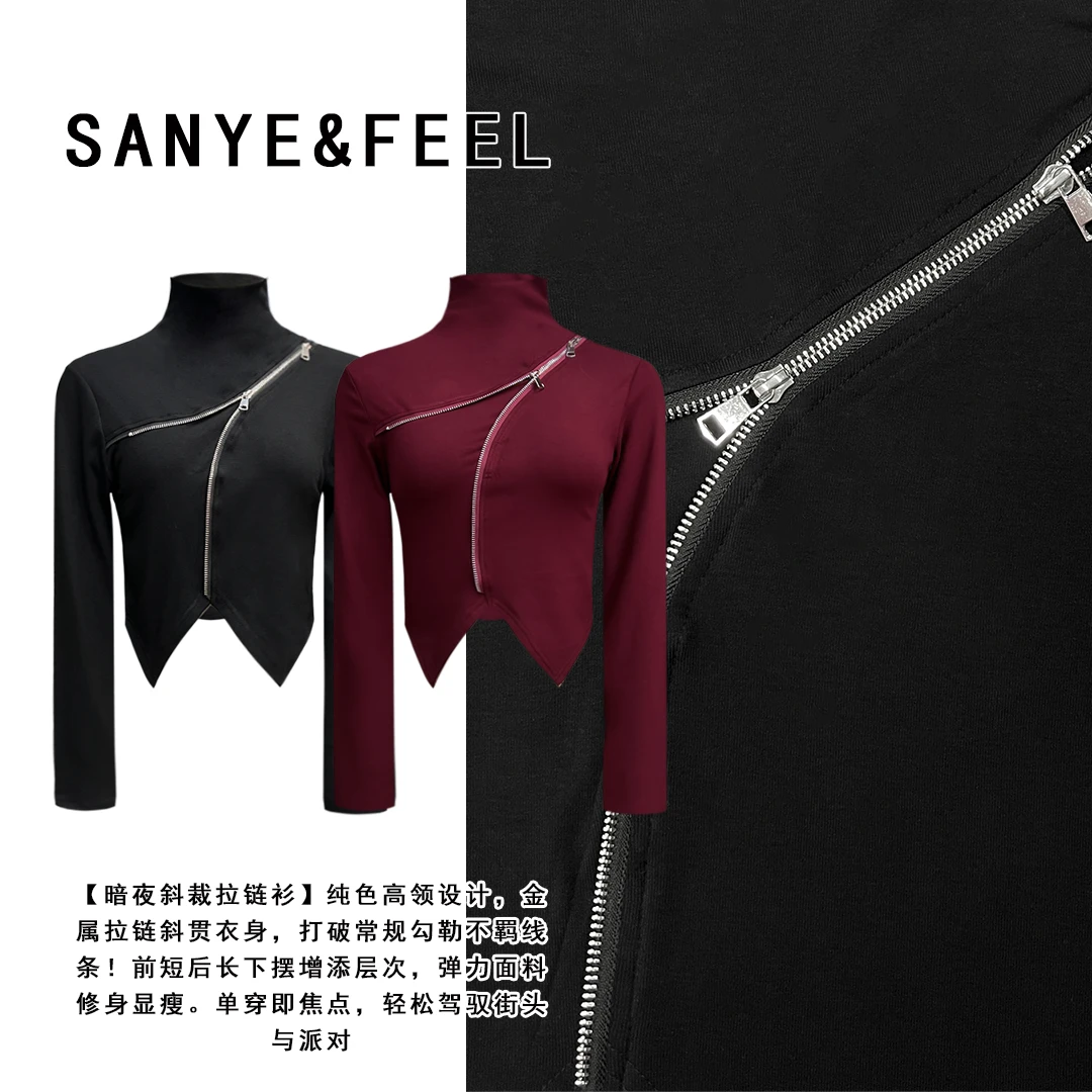 sanye&feel/妍三也【高冷气质】半高领不规则长袖上衣54304YX