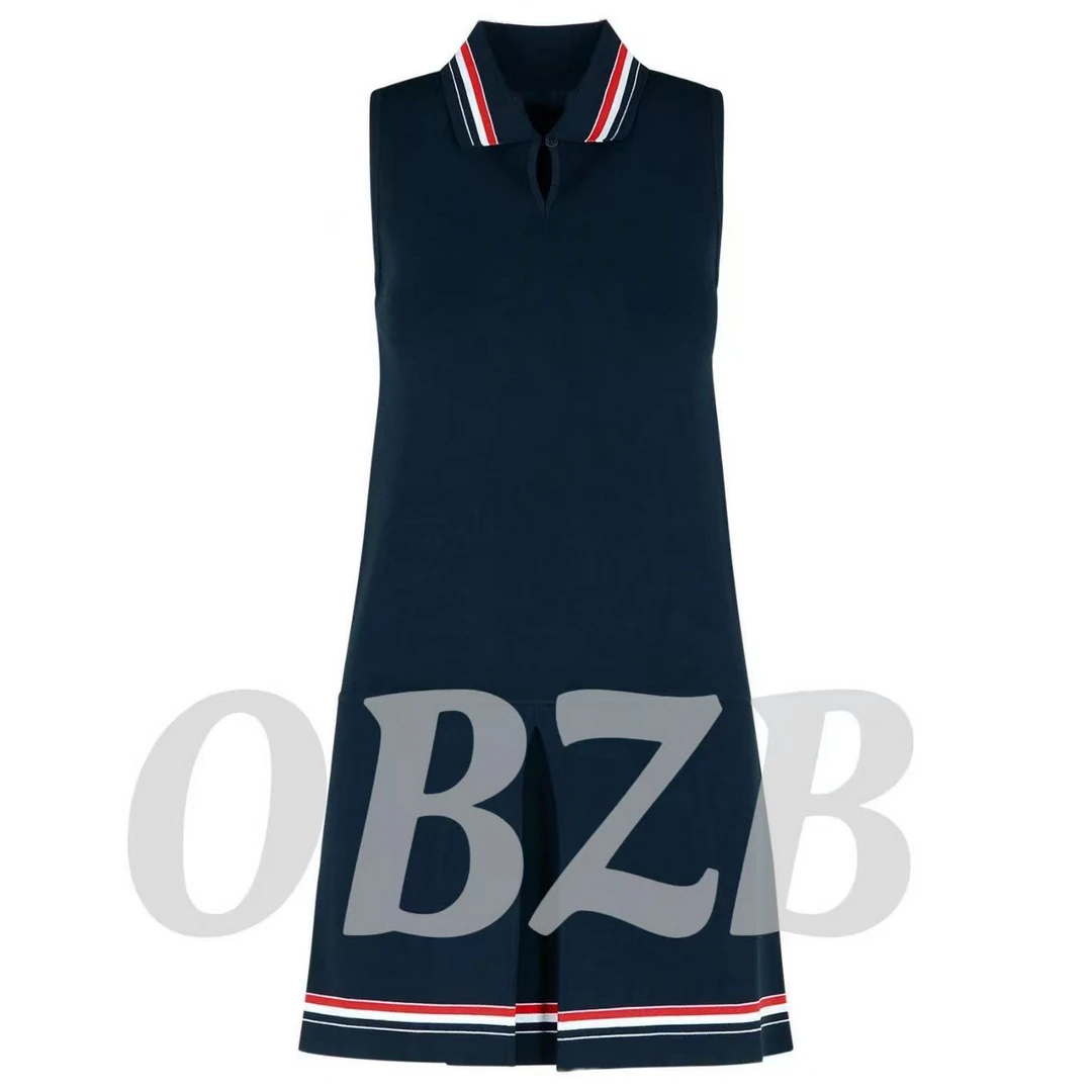 OBZB【T女款连衣裙】藏蓝色标志A字条纹抽绳套头无袖连衣裙TB01