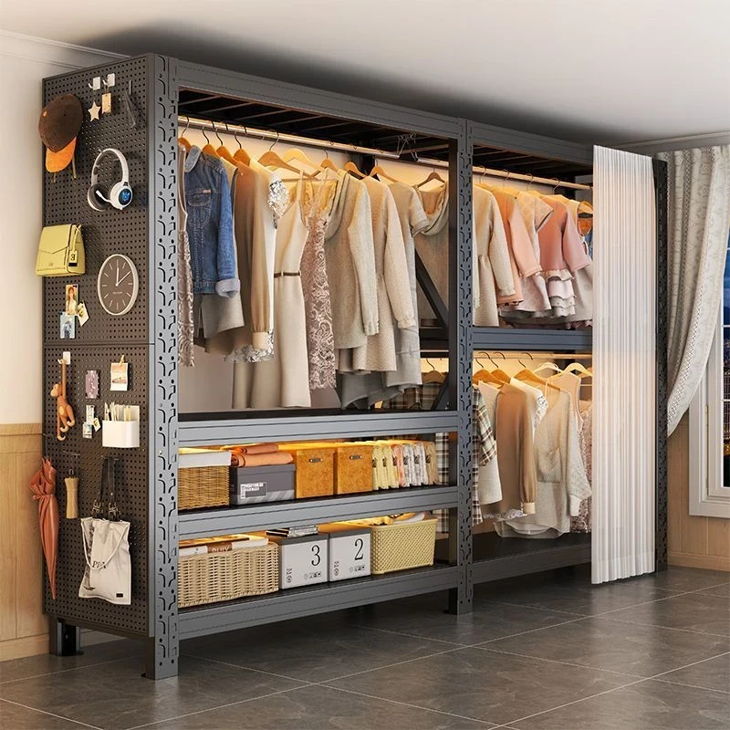 开放式货架衣柜简易组装家用卧室房衣帽间出租房用钢制金属挂衣架