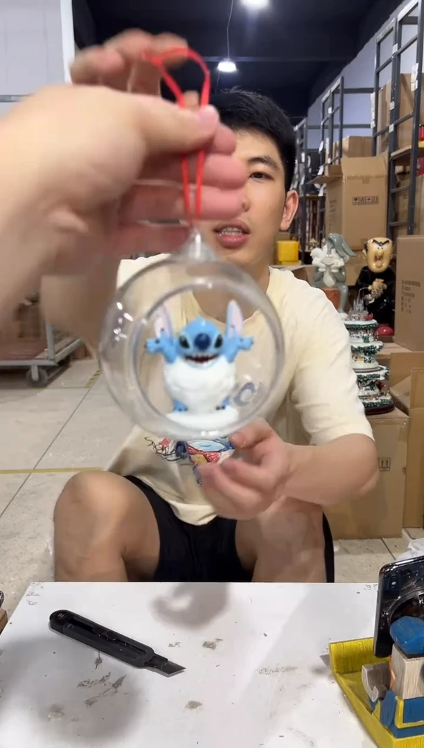 瓷片圣诞史迪仔雪球吊球
