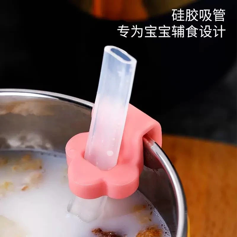 卡扣吸管婴儿喝粥神器可拆卸儿童喝汤水杯辅食工具软胶宝宝吸管