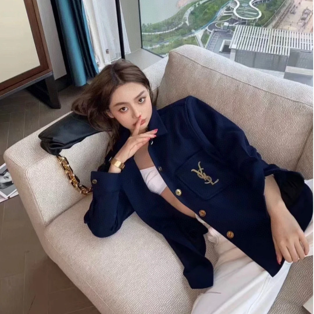 未使用 YSL/圣罗兰 短款刺绣logo时尚羊毛外套/尺码36/CH001675