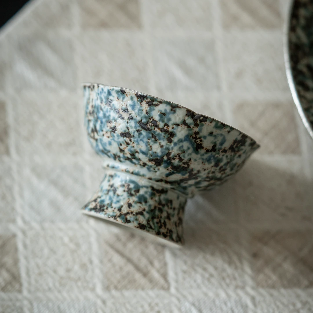 银蝶复古火石纹焦糖釉高足杯家用功夫茶具女士个人专用主人杯单杯