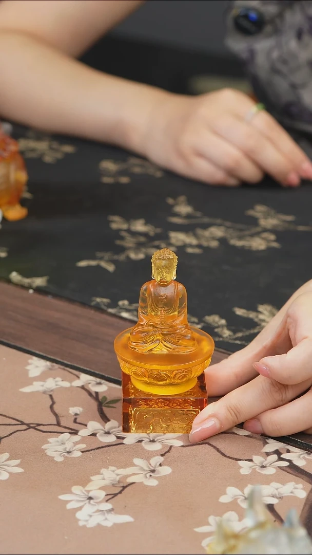 手工艺品琉璃黄色药师佛茶宠摆件
