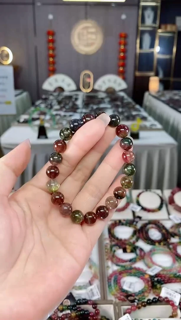 收藏级老矿西瓜碧玺单圈手串9mm+未镶嵌碧玺hon多样性发一条