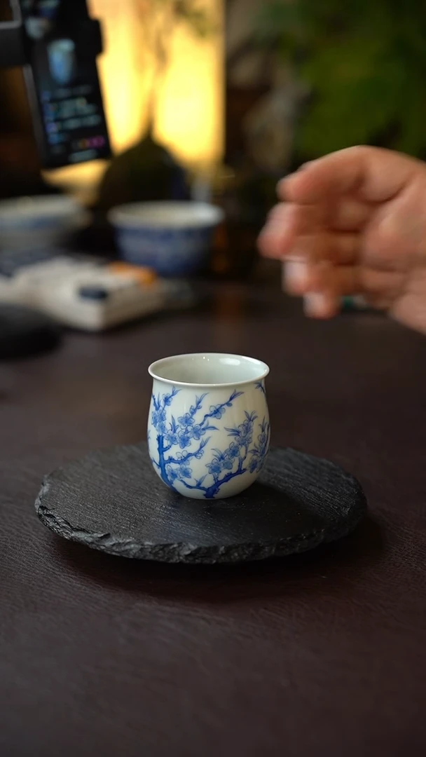 景德镇全手工手绘青花梅花缸杯