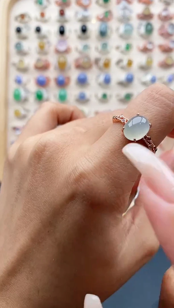 【闪购商品】翡翠戒指银S925镶嵌缅甸天然A货翡翠333   9-8