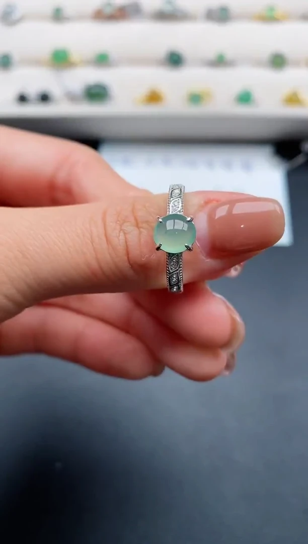 银S925镶嵌戒指翡翠444444444+6